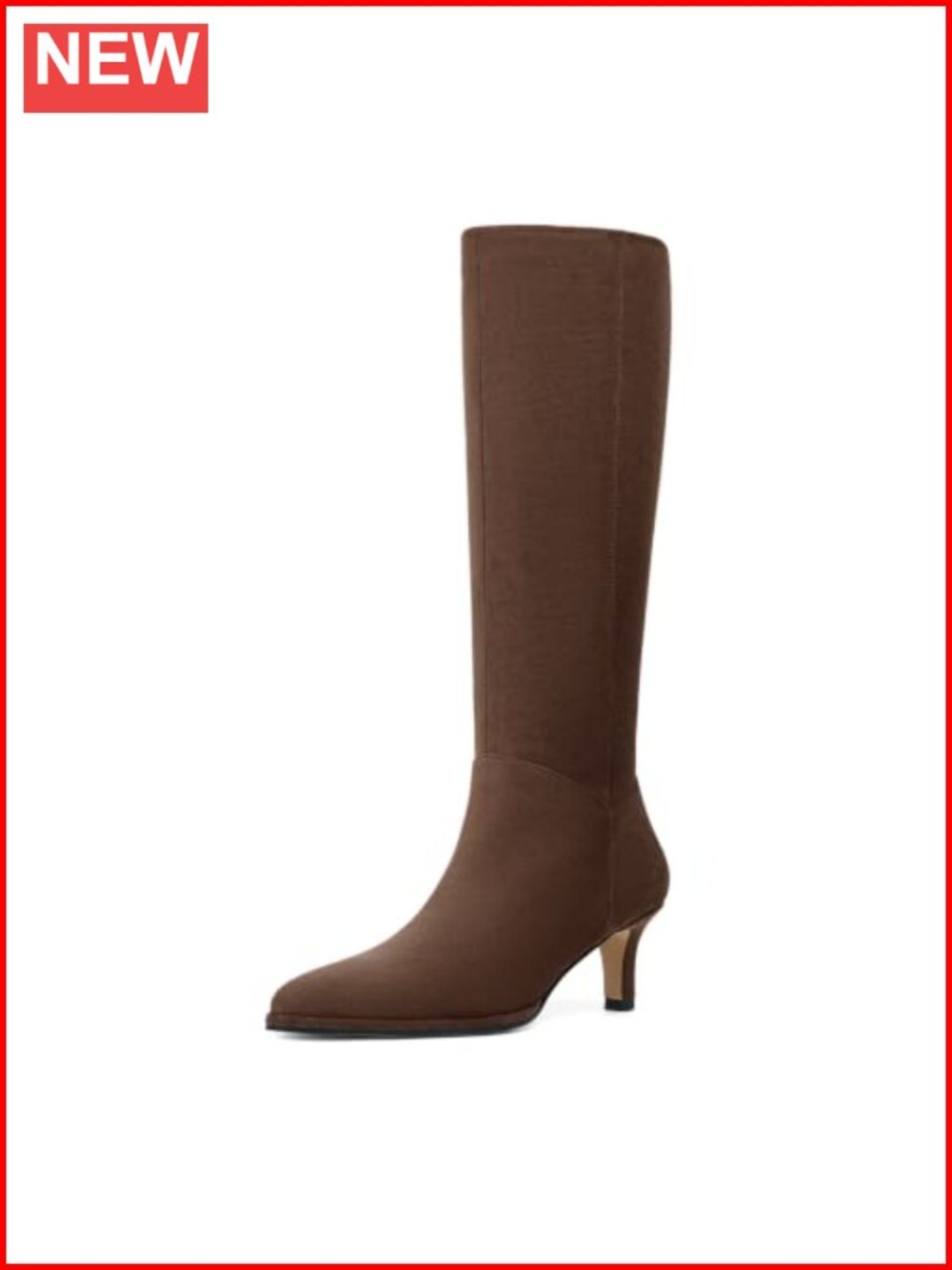 Faux Suede Knee High Boots Kitten Heel Pointed Toe Women Zip